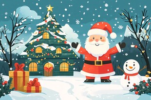 圣诞老人的欢乐雪景圣诞夜
