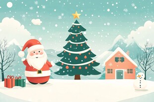 圣诞老人与圣诞树雪景图