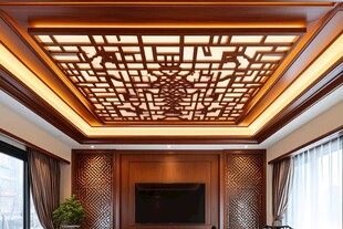 中式客厅精美雕花吊顶