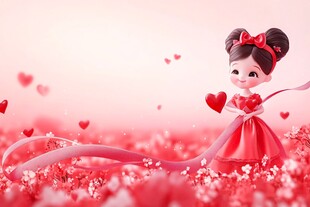 可爱红衣女孩与爱心花海