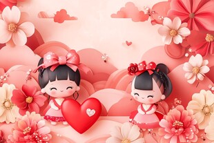 双萌娃置身浪漫粉色花海