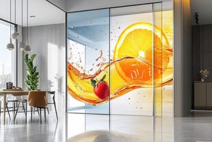 活力果汁风玻璃墙室内场景