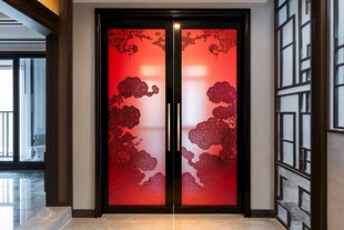 中式红漆双开艺术大门