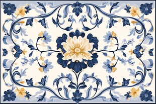 蓝黄花卉图案精美地毯