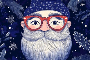 戴红框眼镜的冬日老爷爷