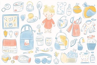 可爱宝宝用品手绘插画