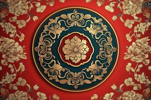 中式传统花卉圆形华丽纹饰
