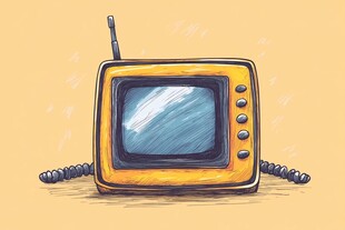 复古手绘黄色电视机插画