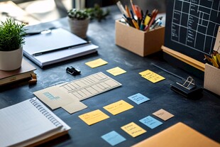 创意办公桌面与便签布置