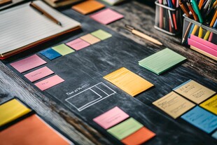 创意桌面的多彩便签与文具