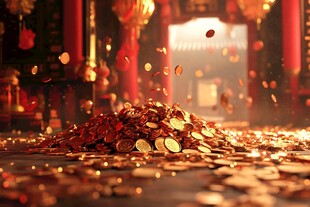 金元宝洒落古风喜庆场景