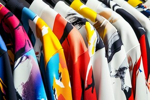 多彩印花衣物整齐排列