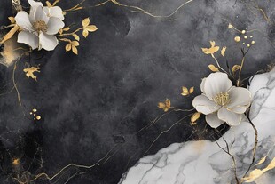 黑金大理石花卉背景图