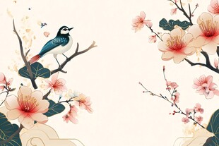 花鸟相映成趣中式美画