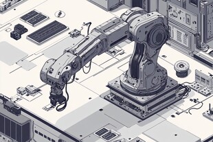 工业机械臂在工作场景图