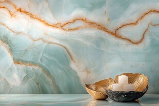 玉纹背景下的精致金器摆件