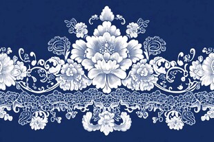 蓝底白牡丹中式花纹图案
