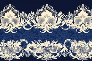 蓝底白纹复古花卉装饰图案