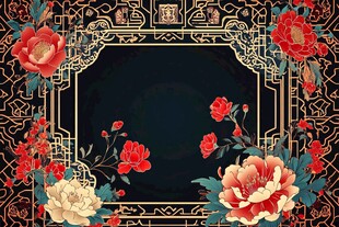 中式繁花边框典雅背景图