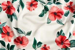红色花卉丝绸图案背景