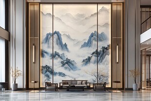 中式大厅山水壁画装饰美