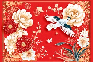 国潮风花鸟祥瑞喜庆画面