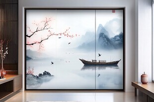 中式山水意境衣柜门装饰画