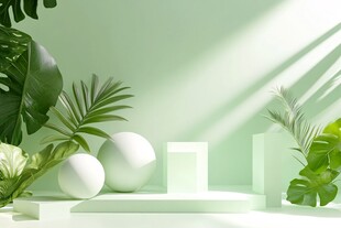 清新绿植几何场景展示