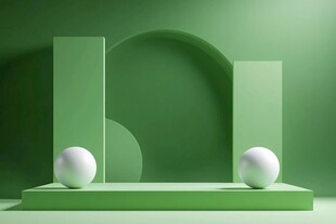 绿色几何场景与球体展示