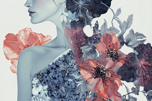 梦幻花卉环绕的优雅女性