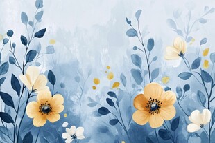 蓝调花卉插画背景图