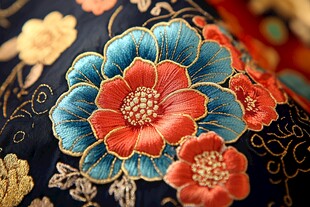 中式刺绣繁花图案细节