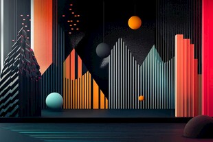 抽象几何风格的奇幻场景