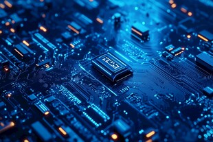 精密电路板上的芯片特写