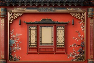 中式红墙门窗典雅景致