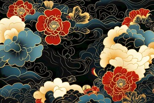 中式牡丹云纹复古图案