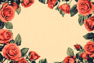 复古红玫瑰花卉边框背景