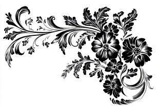 黑白花卉装饰边角图案
