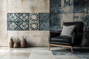 复古瓷砖墙搭配简约皮椅