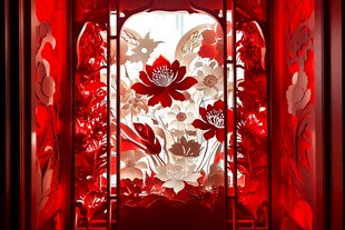 中式红窗上的精美花卉图案