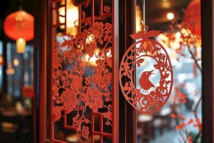喜庆窗花装点中式传统氛围