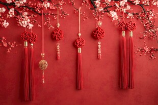 中式红墙下的精美节庆挂饰