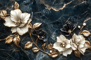 黑金大理石上的精致花卉