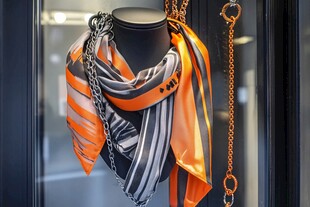 时尚丝巾搭配金属链条装饰