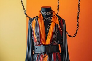 时尚链条装饰条纹服饰