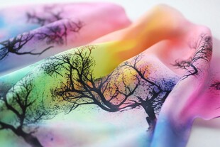 梦幻多彩树纹印花丝绸