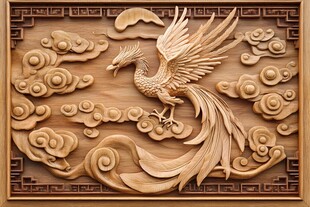 木雕凤凰祥云精美图案