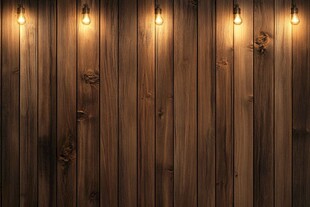 木质墙面上的暖光灯泡