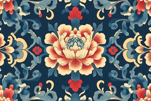 中式牡丹花卉传统纹样图案