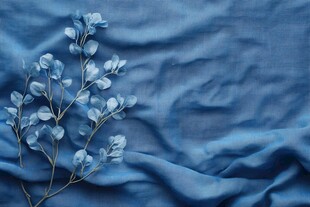 蓝布上的淡雅蓝色花枝